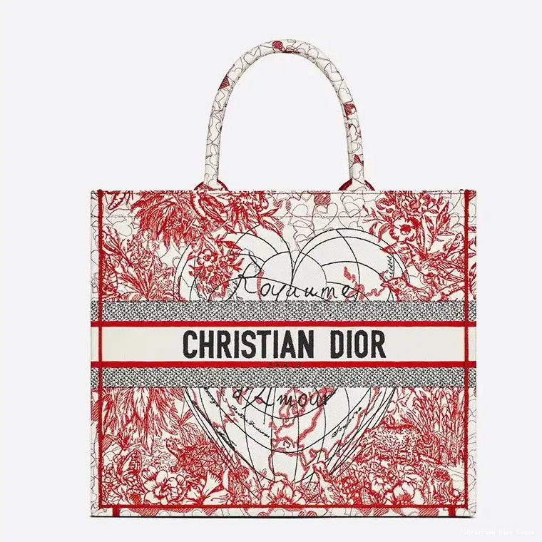 Cheap Motif D-Royaume d'Amour Red White Dior Dioramour Canvas Book Tote 0405 Luxury